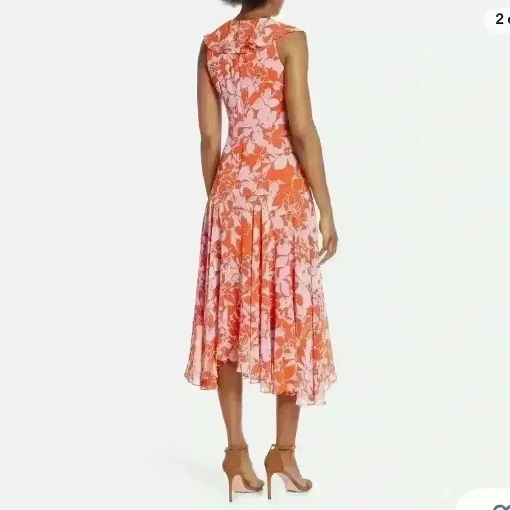 New with tags Eliza J Handkerchief Hem Midi Orange & Lilac dress - Picture 2 of 8